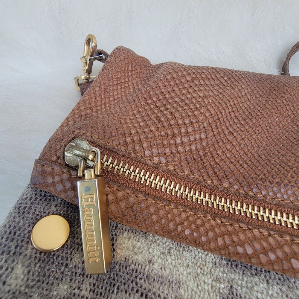Hammitt Fold-Over VIP Leather Medium Crossbody Bag Purse Snake Skin Brown - Picture 4 of 8